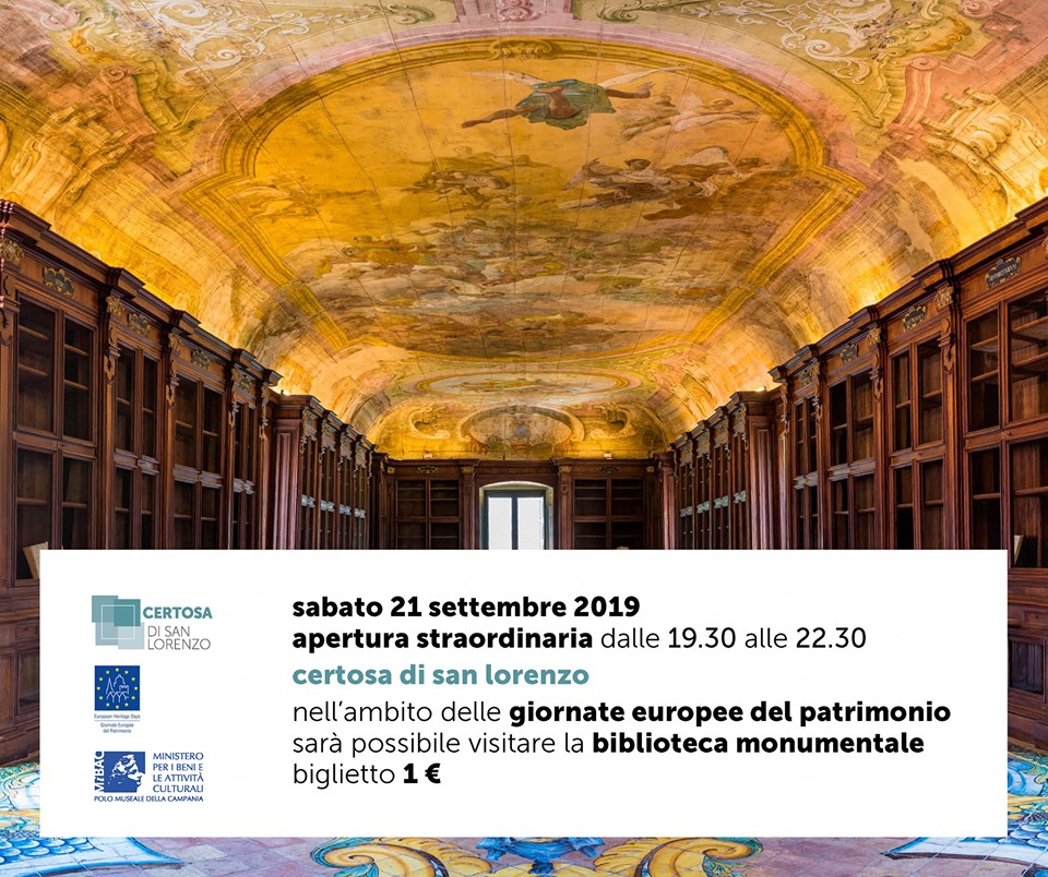 Giornate Europee del Patrimonio – Apertura al pubblico della Biblioteca monumentale della Certosa di San Lorenzo